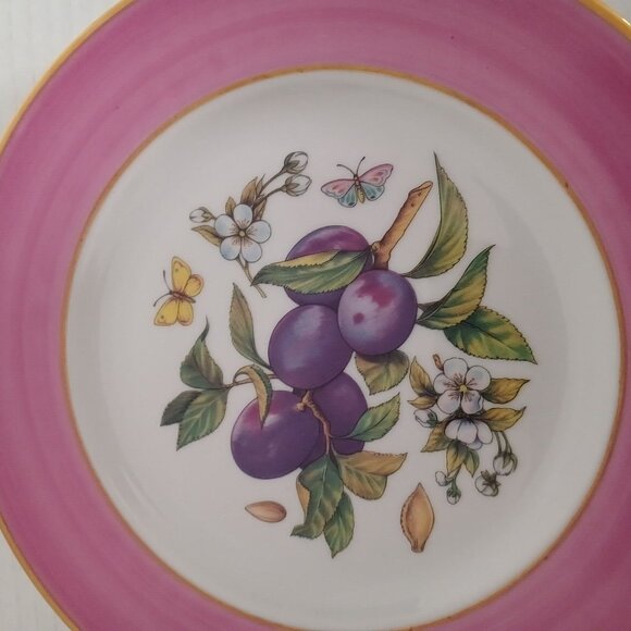 St. Limoges 7.5" Porcelain Plate Plum Fruit Center Mauve Rim Gold Trim - Picture 2 of 6